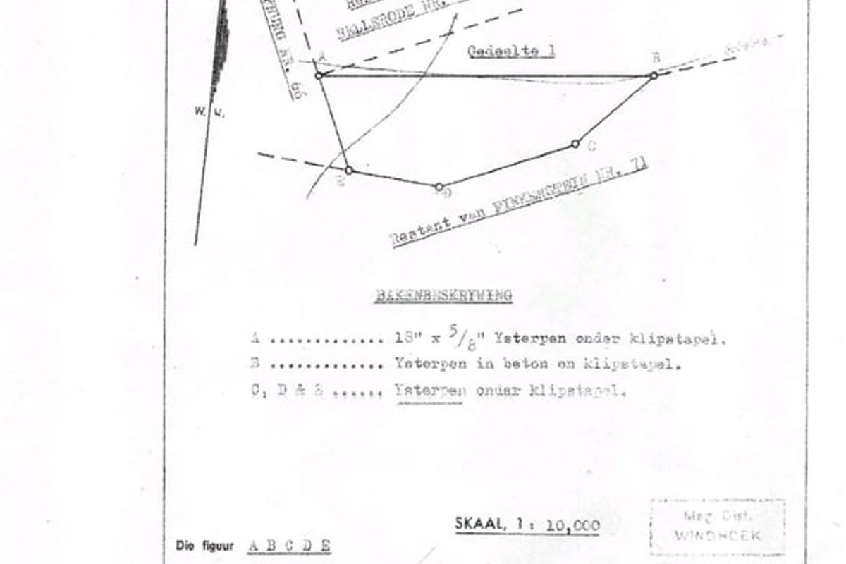 A scanned copy of a historical land subdivision diagram showing property boundaries, coordinates, and survey details for the residential plot.