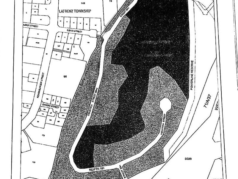 A detailed subdivision layout plan for Lafrenz Ext. 1, showing the demarcated commercial land plots and street infrastructure.