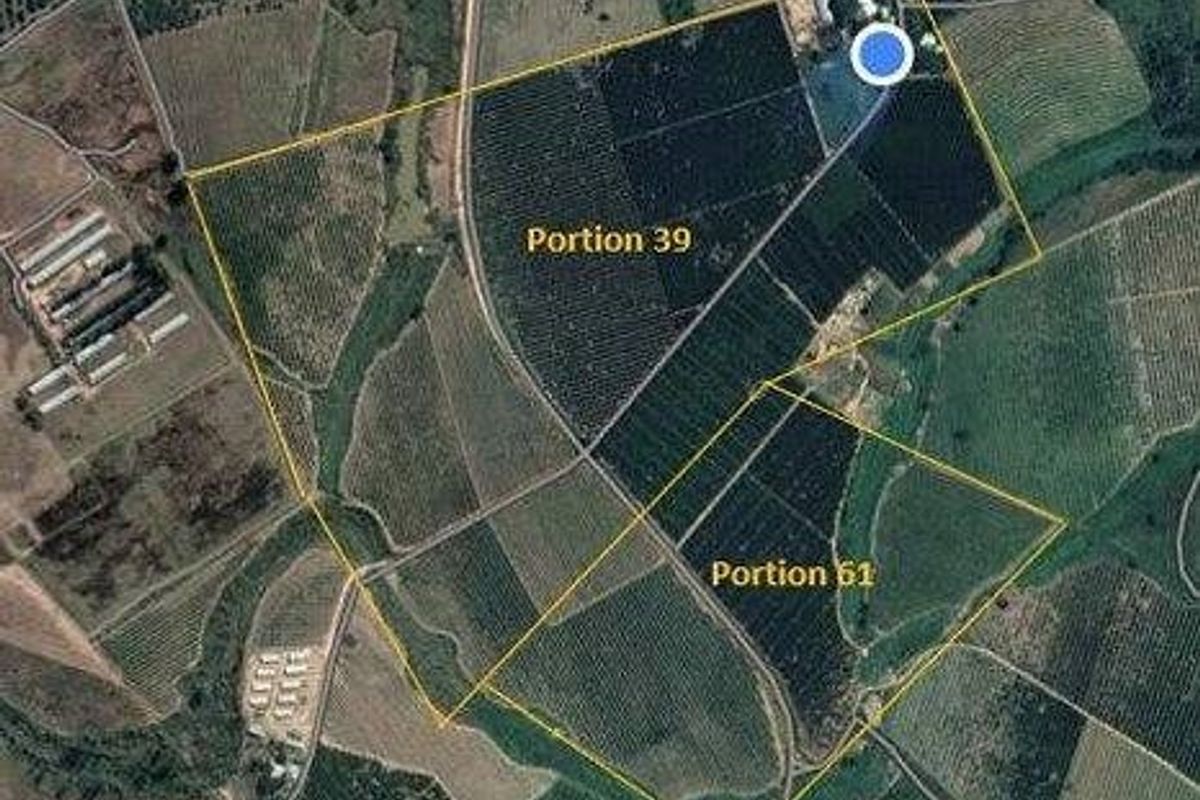 Aerial view showing the layout and boundaries of farm portions 39 and 61.