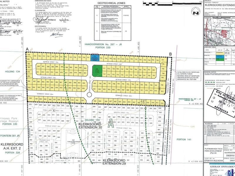 A detailed township layout plan showing land use, zoning, and site boundaries for Klerksoord Extension 31.