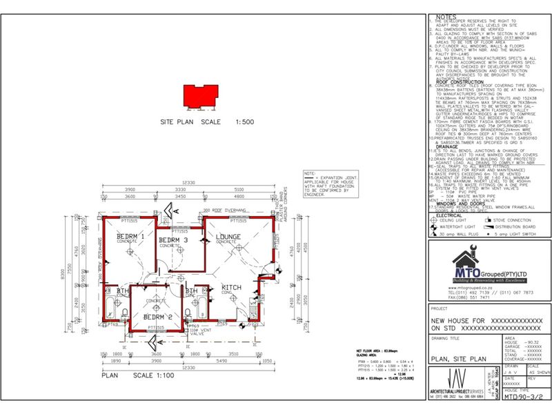Architectural floor plan and site plan for a new residential house construction project.
