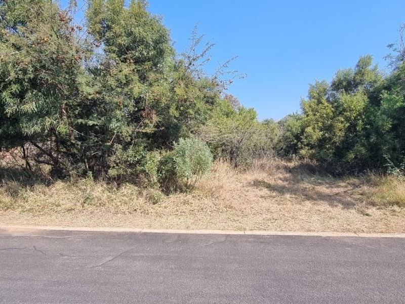 A street-level view of a vacant residential plot featuring mature trees and natural vegetation, accessible from an established asphalt road.