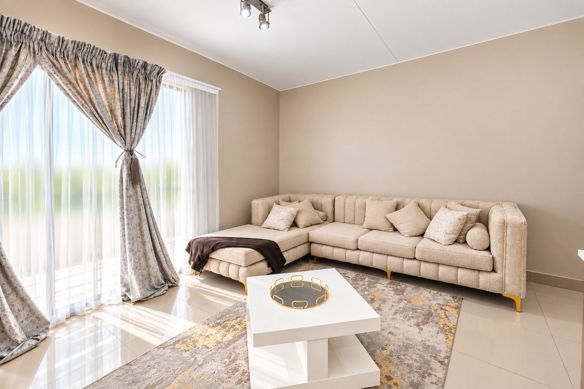 A bright and modern living room featuring large sliding glass doors that provide ample natural light and access to the outdoor area.