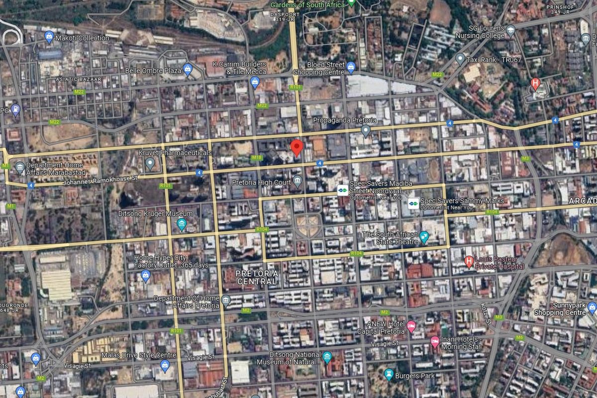 An aerial map view showing the urban location and surrounding infrastructure of the property in Pretoria Central.
