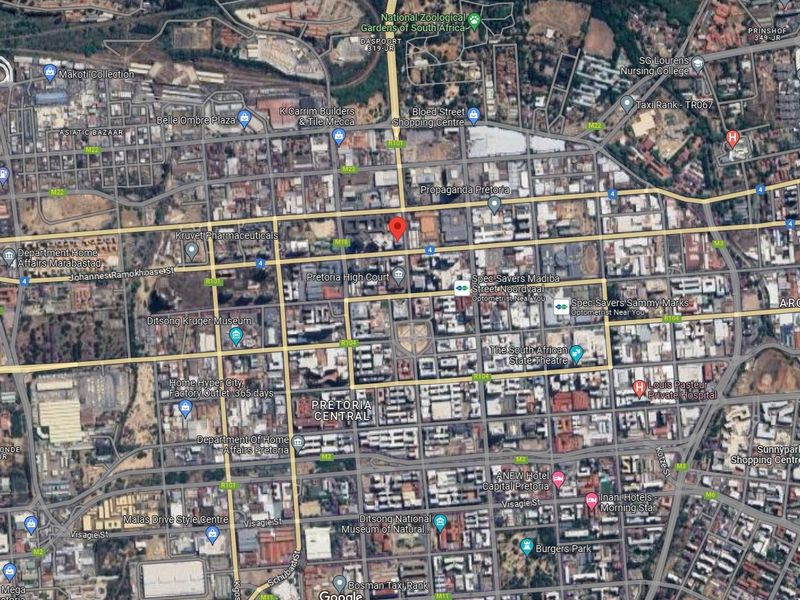 An aerial map view showing the urban location and surrounding infrastructure of the property in Pretoria Central.