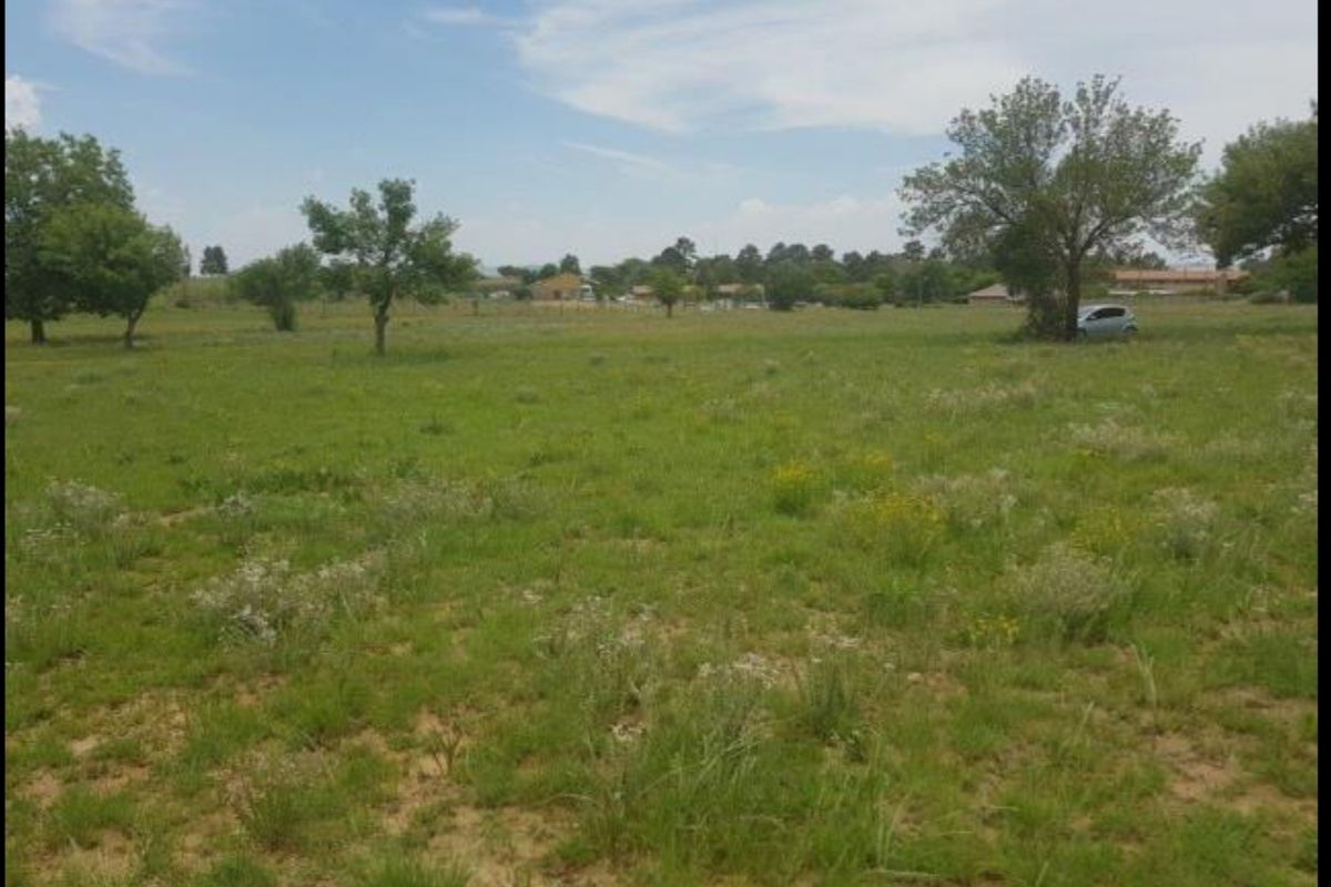 A wide-angle view of a vacant residential plot featuring natural grass, scattered trees, and a level landscape suitable for future development.