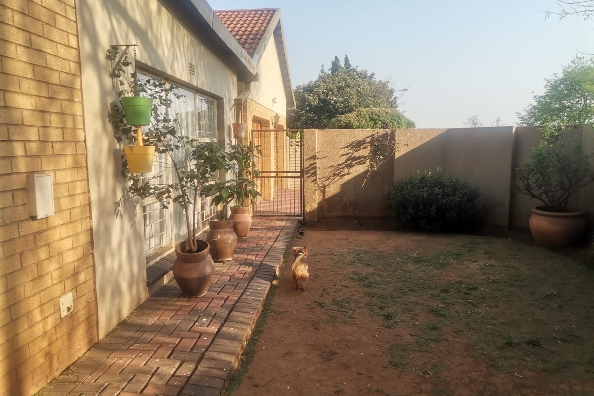 A private rear garden area featuring a brick-paved walkway, perimeter boundary walls, and access to the main dwelling.
