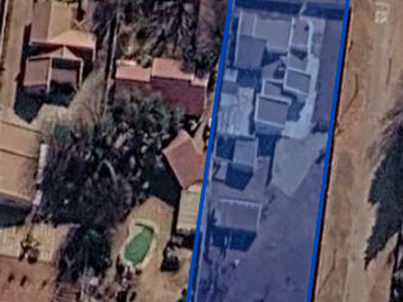 An aerial view showing the property layout and site boundaries from an elevated perspective.