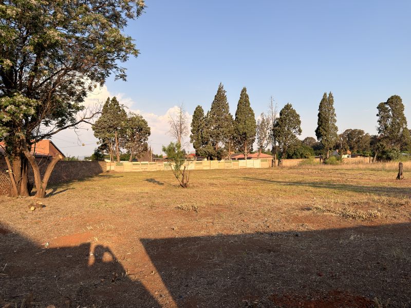 A spacious, level residential vacant land plot featuring established trees and secure perimeter walling, offering a blank canvas for future development.