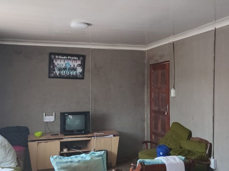 A living room featuring unfinished grey walls, surface-mounted electrical conduit, and a timber door, requiring cosmetic updates to improve the overall finish.