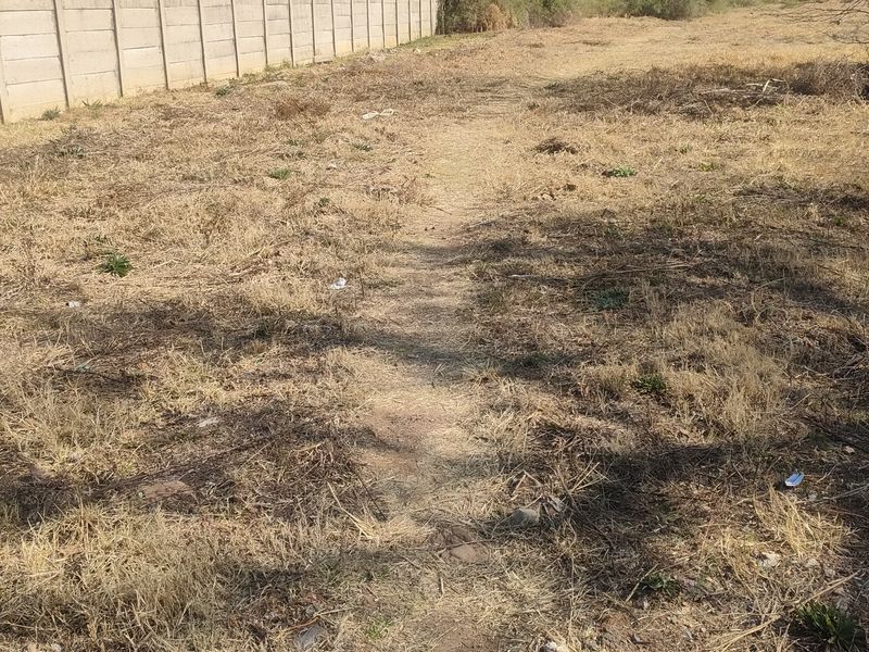 A vacant residential plot featuring dry grass and enclosed by a precast concrete boundary wall.