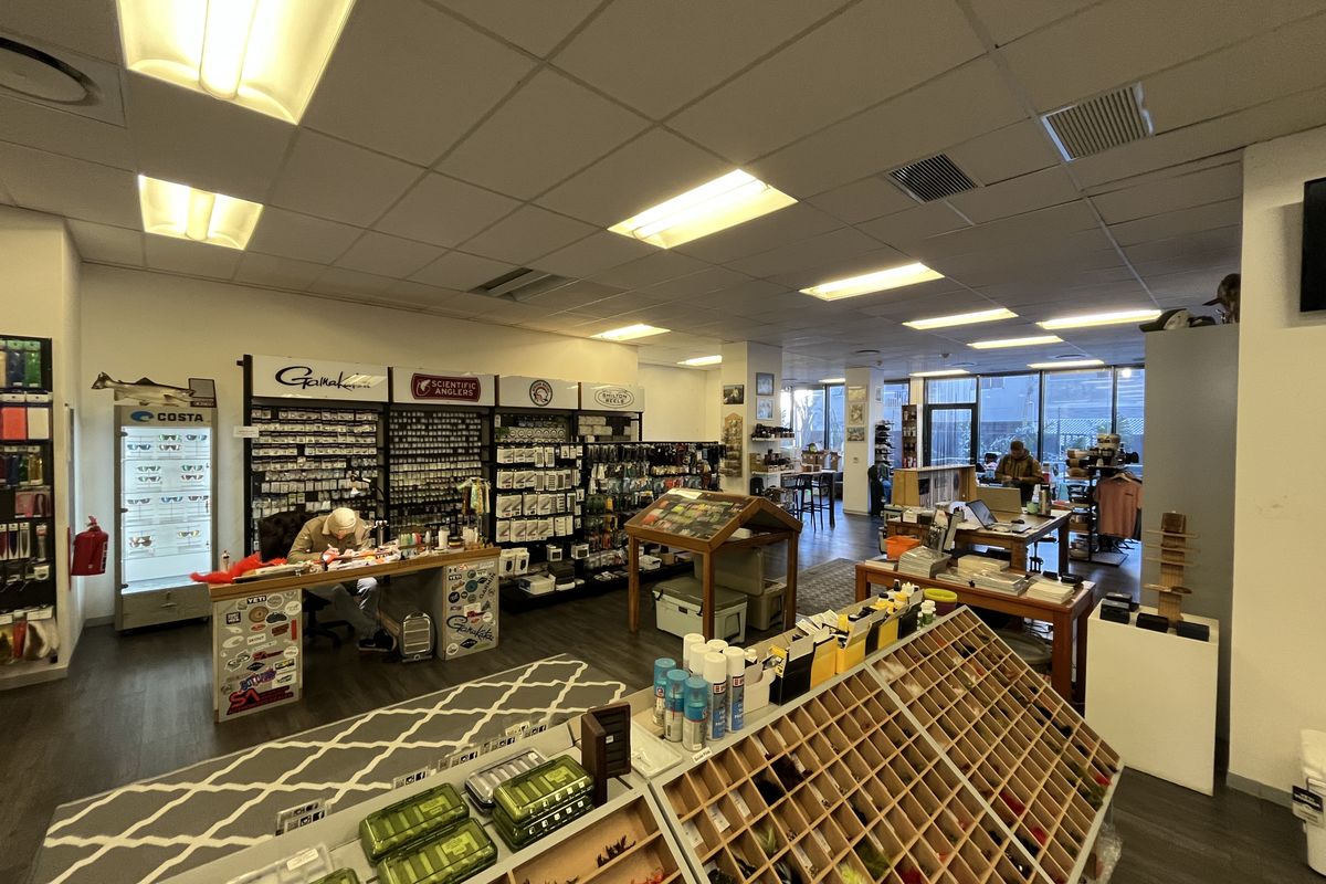 Spacious commercial office or retail space featuring a suspended ceiling, recessed lighting, and large glass windows providing ample natural light.