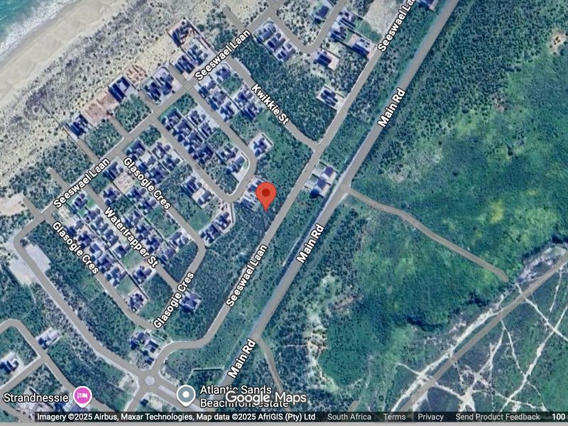 An aerial satellite view showing the location of the residential vacant land plot within the Atlantic Sands Beachfront Estate.