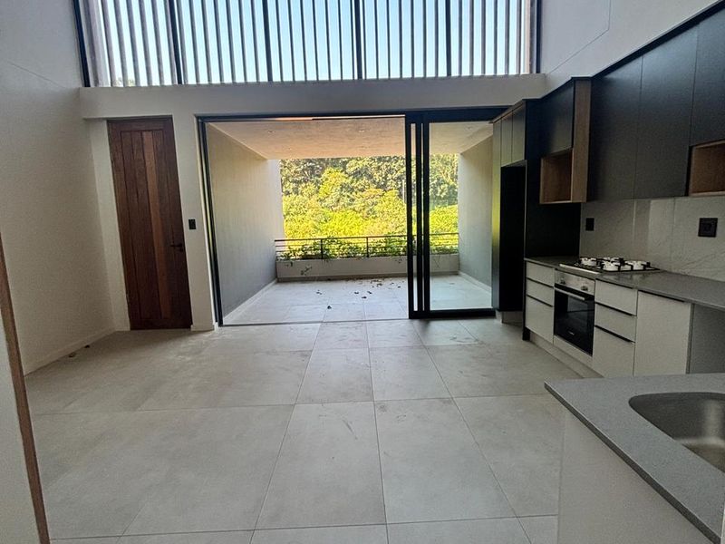 Spacious open-plan kitchen and living area featuring modern cabinetry, high ceilings with expansive windows, and seamless flow to a covered outdoor patio.