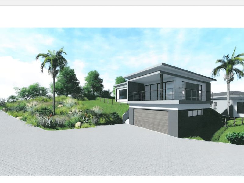 A digital architectural rendering of a modern townhouse featuring a ground-level garage, an upper-level balcony, and a paved driveway.