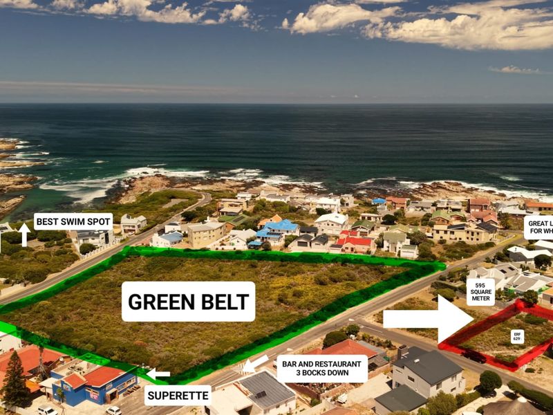 Aerial view of a 595 square meter residential plot located near the coast, adjacent to a green belt and local amenities.