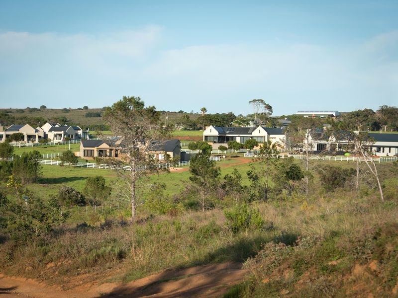 A scenic elevated view of a residential estate featuring multiple modern homes set within a landscaped, open green environment.