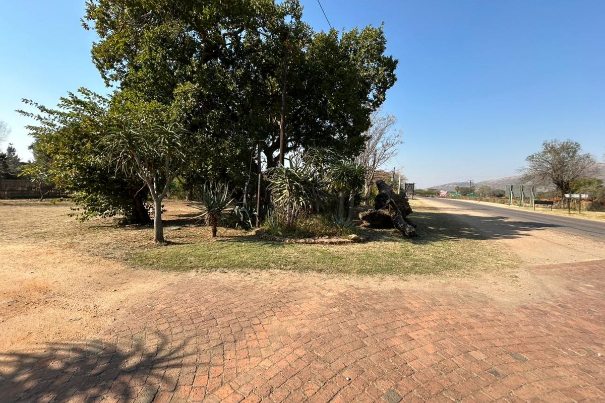 A view of the property entrance featuring a brick paved driveway, mature trees, and established garden landscaping adjacent to the main road.