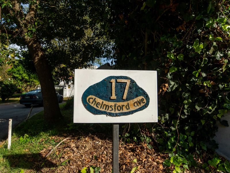 A close-up view of the property address signage located on Chelmsford Avenue.