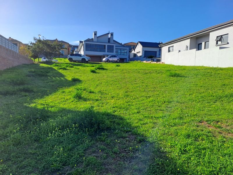 A sloped, grass-covered vacant residential plot situated in a developed neighborhood, bordered by existing residential properties and boundary walls.