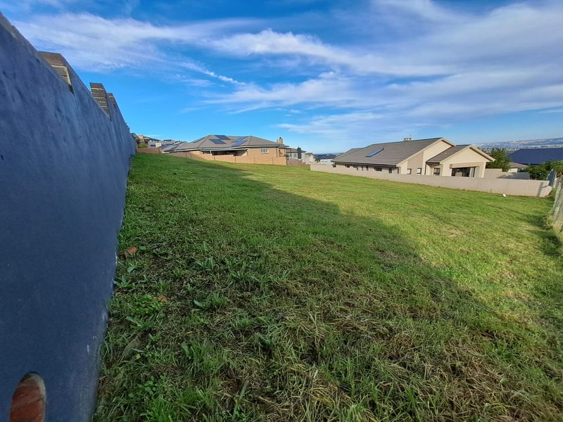 A view of a vacant residential plot featuring a sloped lawn and a solid boundary wall, situated in a developed neighborhood.