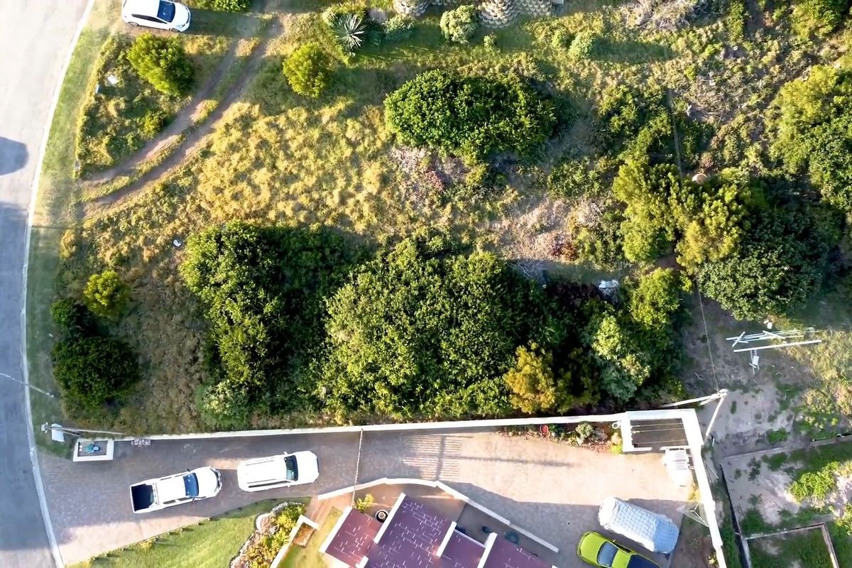 Aerial view of a residential vacant land plot featuring established vegetation, a paved driveway, and boundary walling.