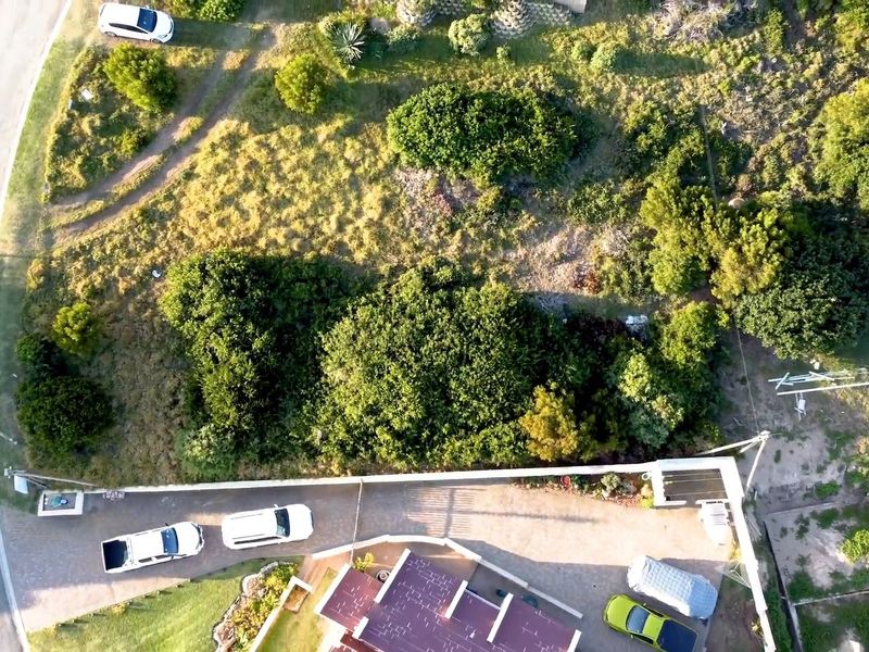 Aerial view of a residential vacant land plot featuring established vegetation, a paved driveway, and perimeter boundary walls.