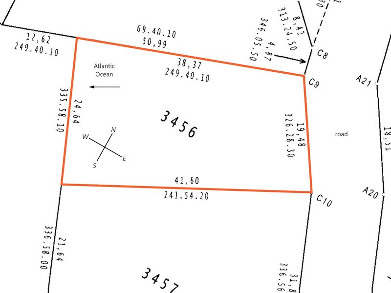 A cadastral survey map showing the boundary dimensions and orientation of residential plot 3456.