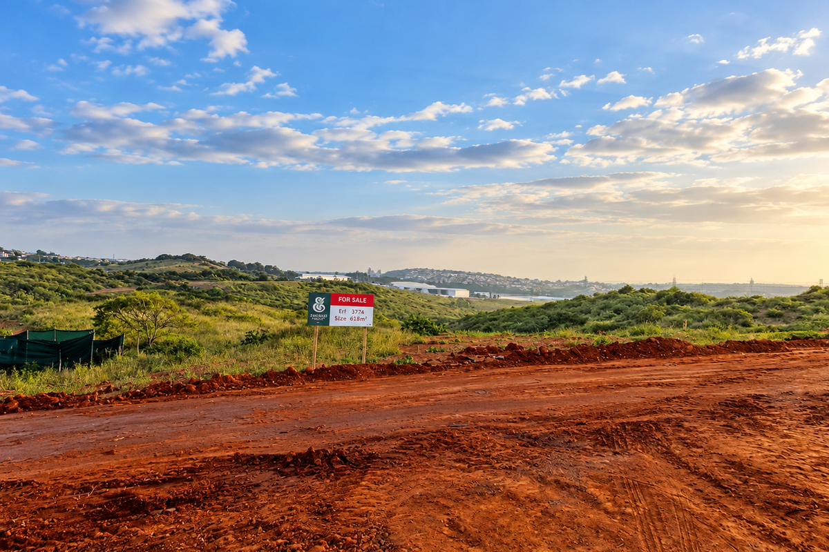 A vacant residential plot of 618 square meters featuring an unpaved access road and scenic landscape views.