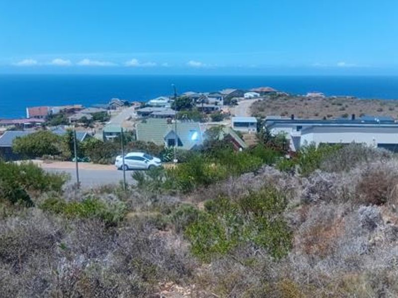 Elevated view overlooking a coastal residential neighborhood with ocean horizon in the background.