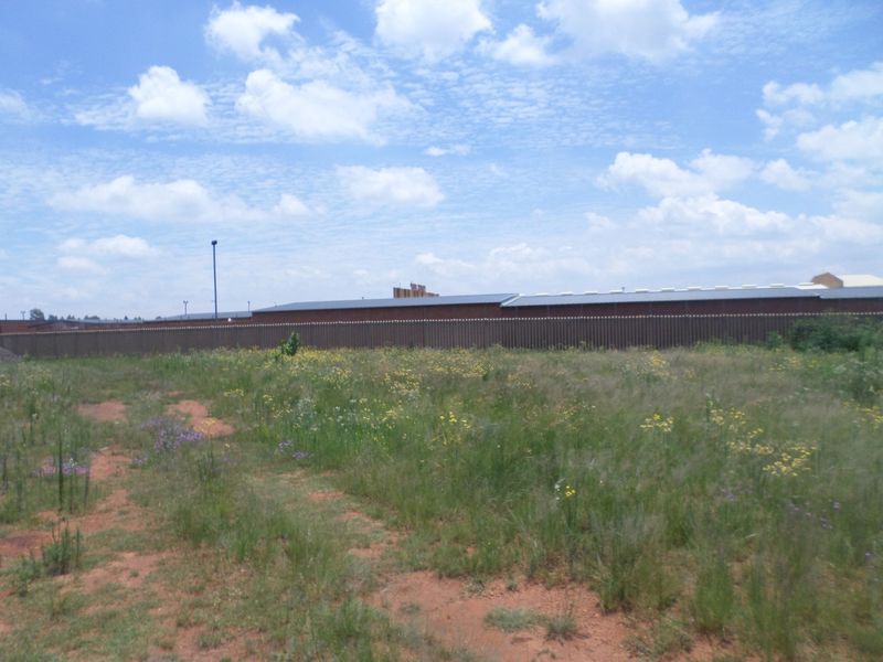 A view of the vacant commercial land featuring natural vegetation and perimeter security fencing.