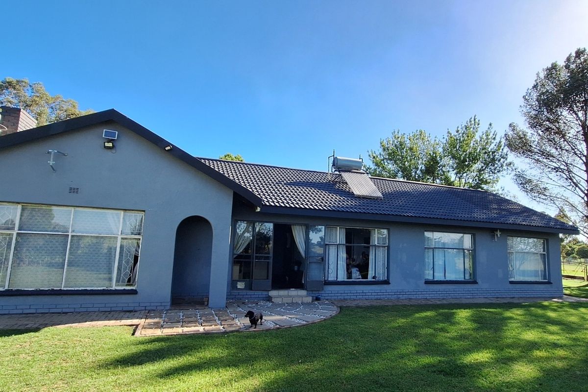Rear view of the property featuring a paved patio, large windows, and a solar water heating system installed on the tiled roof.