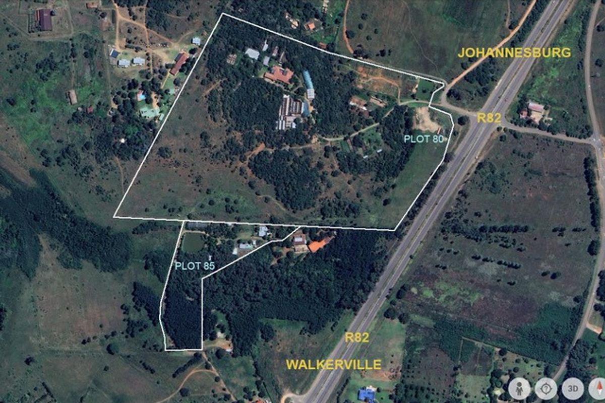An aerial view showing the land boundaries of Plot 80 and Plot 85, situated near the R82 highway.
