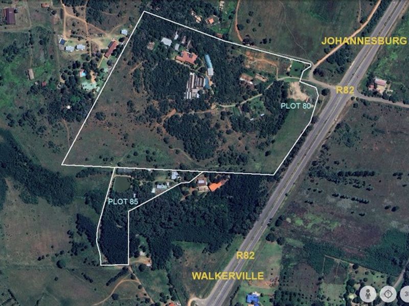 An aerial view showing the land boundaries of Plot 80 and Plot 85, situated near the R82 highway.