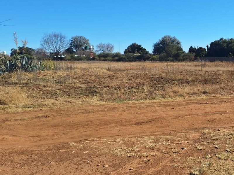 A wide-angle view of an undeveloped, open plot of land featuring natural vegetation and a dirt access path.