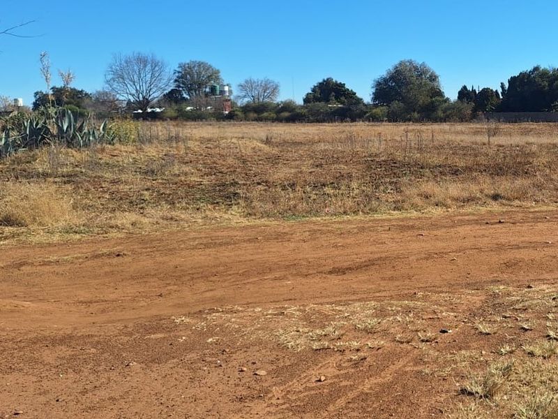 A wide-angle view of the open land on the small holding, featuring a dirt access road, natural vegetation, and established trees along the boundary.