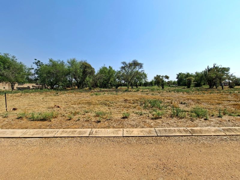 A vacant residential plot featuring a level surface, established trees, and direct access from a paved road.