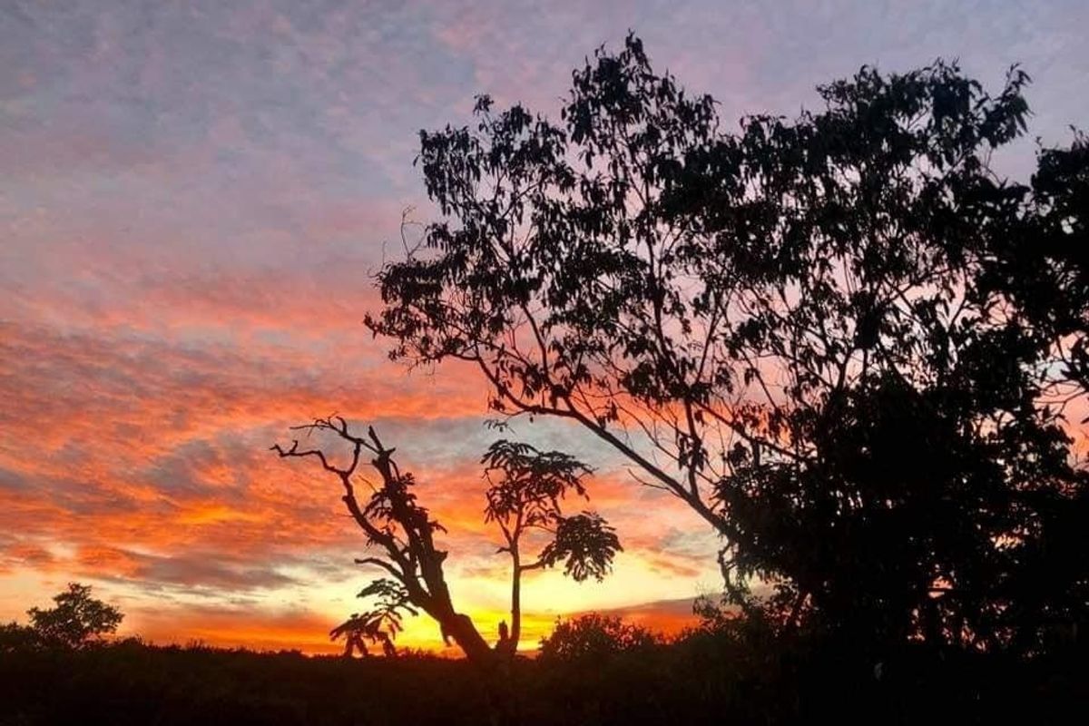 A scenic view of the sunset over the vacant land, showcasing the natural landscape and horizon.
