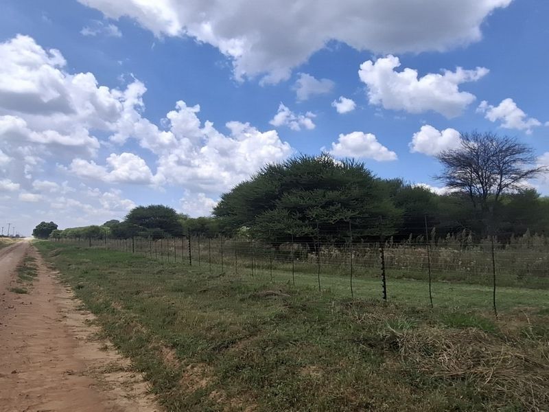 A view of the dirt road access and perimeter electric fencing bordering the small holding property.