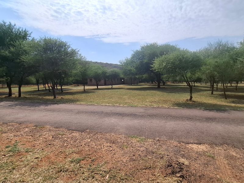A spacious residential plot featuring a paved driveway, well-maintained lawn, and mature trees, offering a peaceful and natural setting.