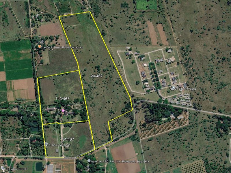 An aerial satellite view showing the property boundaries and surrounding landscape in a rural setting.