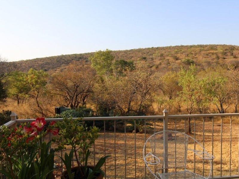 A scenic view overlooking a natural bushveld landscape with a metal balustrade in the foreground.