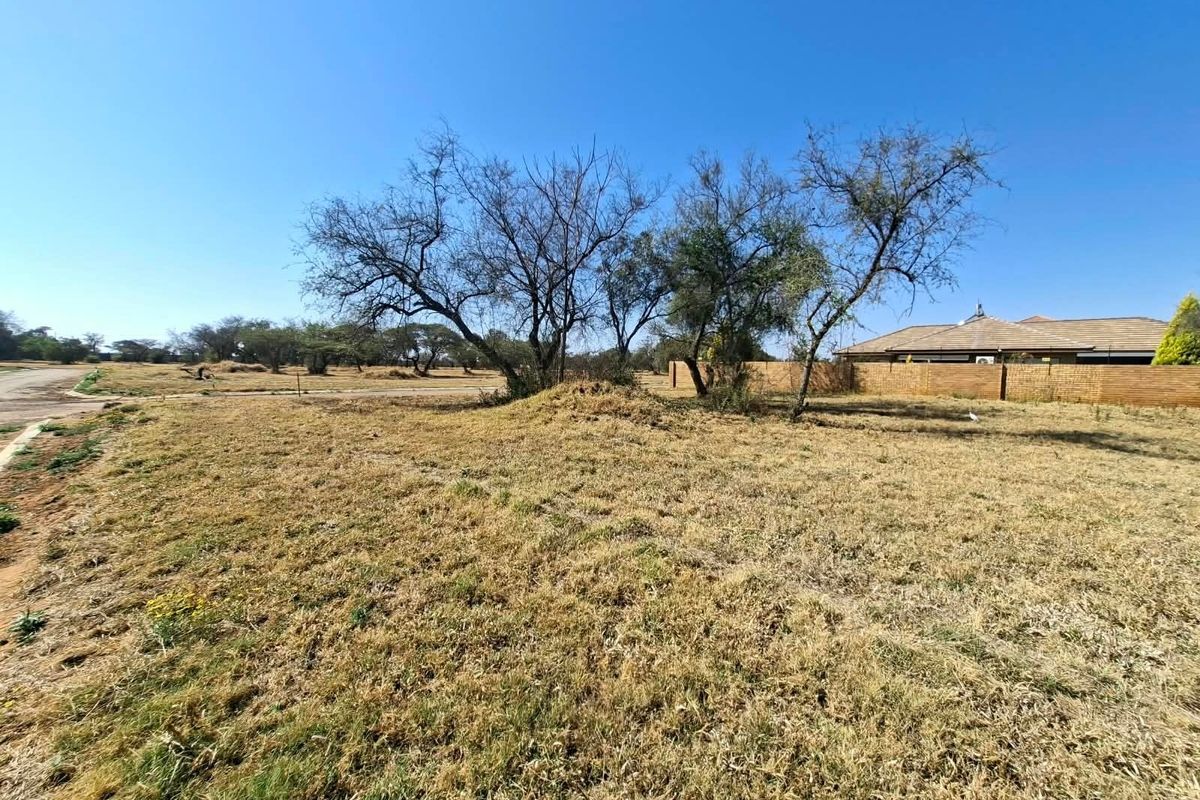 A vacant residential plot featuring dry grass, mature trees, and a partial boundary wall, offering a blank canvas for future development.
