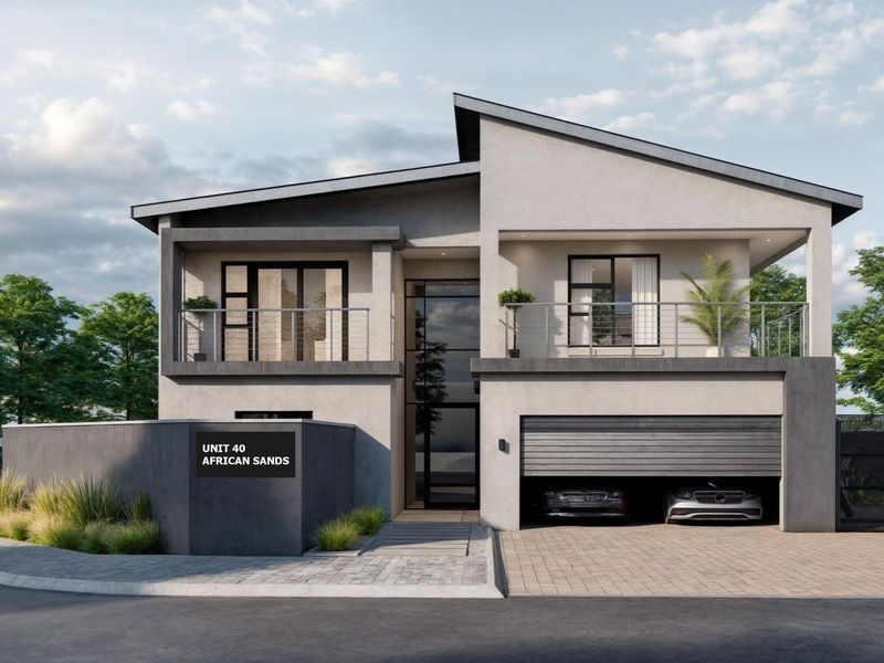 Modern double-story residential unit featuring a sleek facade, integrated double garage, and upper-level balcony with contemporary architectural finishes.