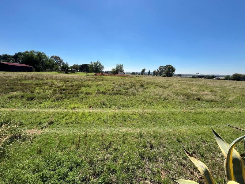 A wide, open grassy field with distant trees and a clear blue sky, suitable for development or agricultural use.