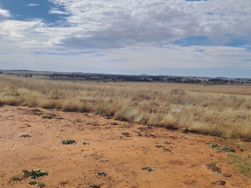 Expansive view of the open farm landscape and surrounding fields under a clear sky.