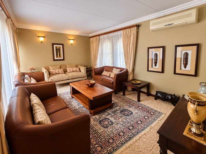 A comfortable living room featuring wall-mounted air conditioning, decorative wall sconces, and classic cove ceiling molding, creating a warm and inviting atmosphere.