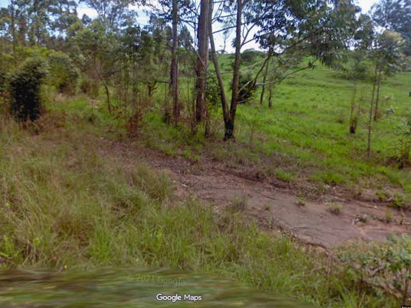A view of a vacant residential plot featuring natural vegetation and an unpaved access path.