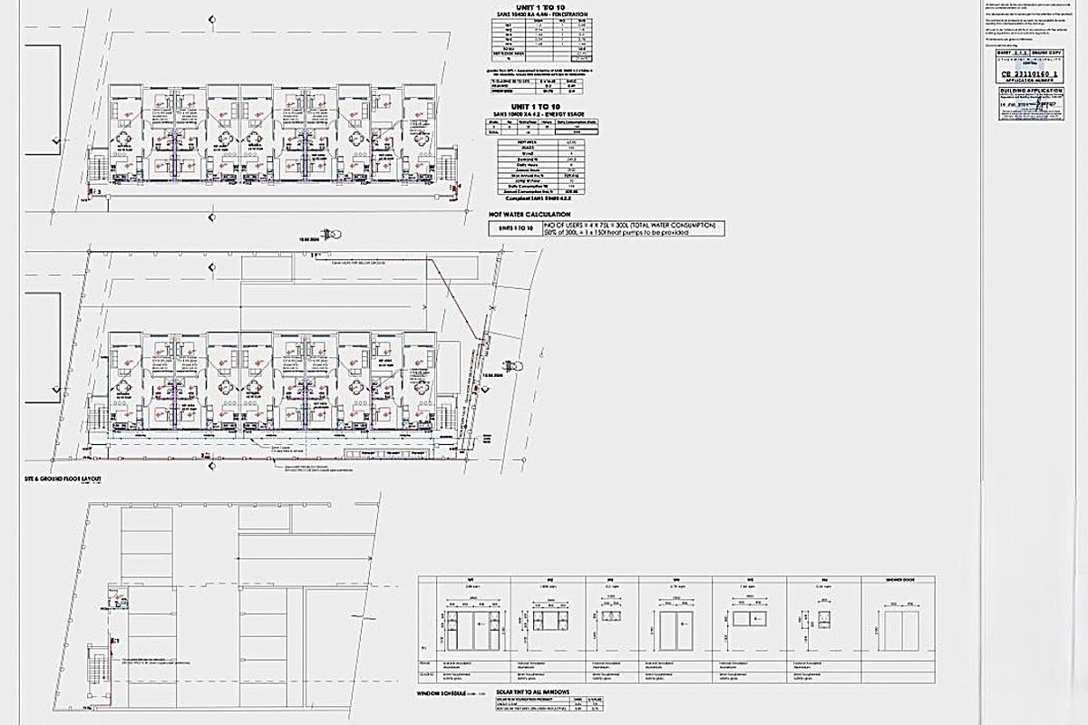 Architectural floor plan and site layout document detailing the property structure and unit specifications.