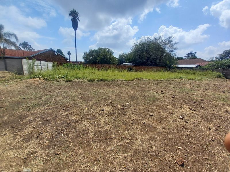 A vacant residential plot featuring a cleared ground area enclosed by perimeter walls and mature trees in the background.